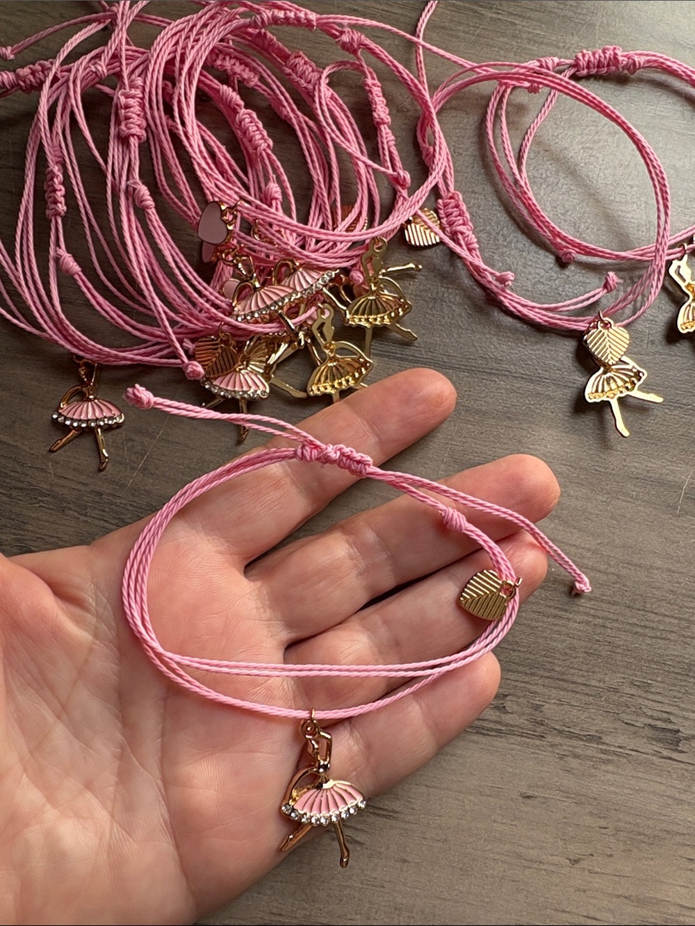 Pink Ballerina Charm Adjustable Bracelet 12 pieces